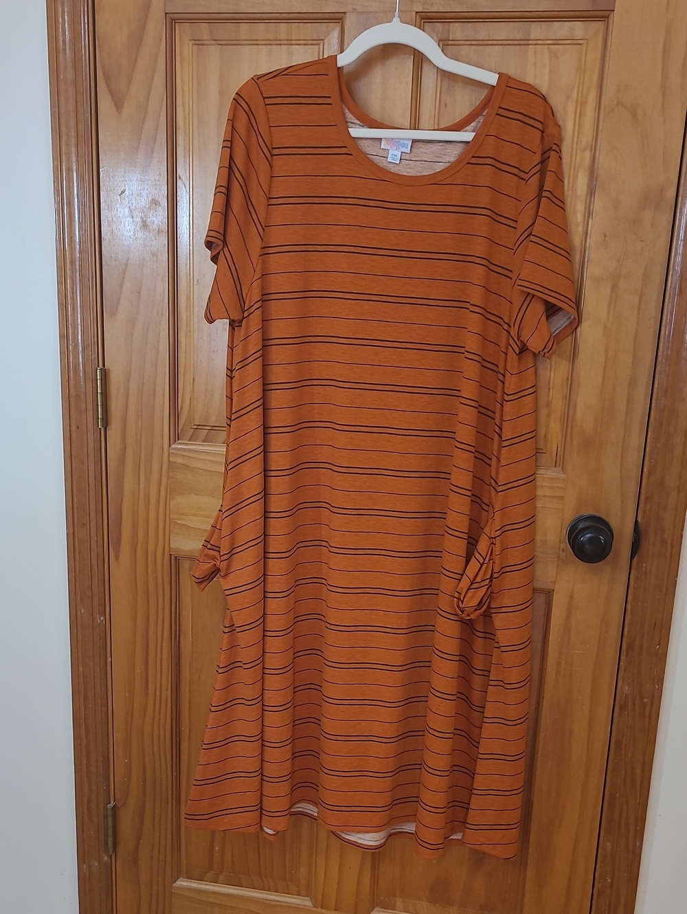 LuLaRoe Rust Orange Striped Midi Dress.  2XL